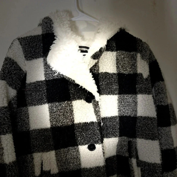 Steve Madden Black and White Plaid Sherpa Hooded Jacket US Large, worn once - Picture 14 of 15